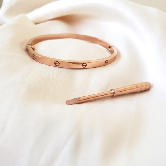 Bracelet 18k Rose Gold Filled Slim Model Version Screw Bangle Love - Picture 3 of 11
